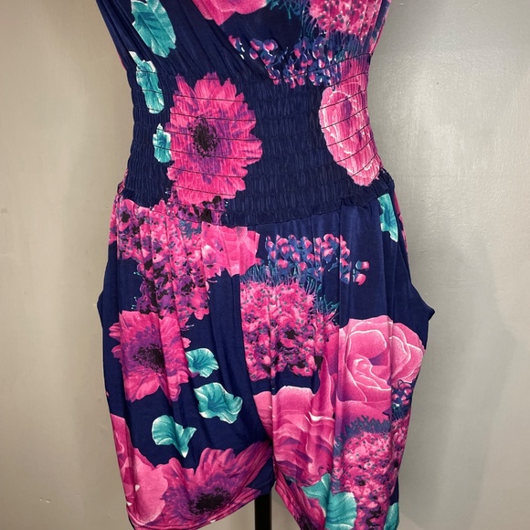 Blue Pink Floral Women’s Romper One Size - Picture 3 of 7